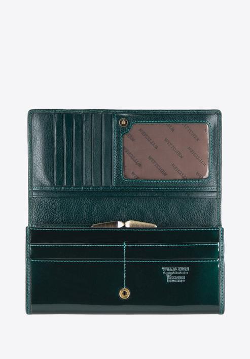 Damski portfel ze skóry lakierowany poziomy, ciemny zielony, 25-1-075-N, Zdjęcie 2