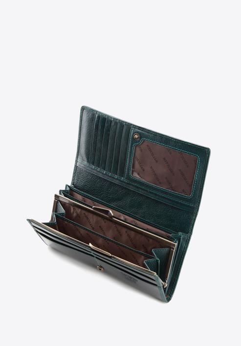 Damski portfel ze skóry lakierowany poziomy, ciemny zielony, 25-1-075-N, Zdjęcie 3