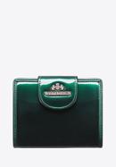 Damski portfel ze skóry lakierowany z ozdobną napą, ciemny zielony, 25-1-362-3, Zdjęcie 1