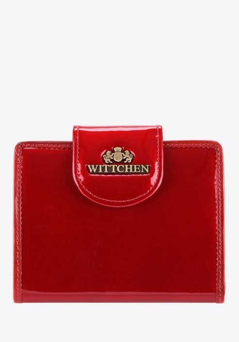 Damski portfel ze skóry lakierowany z ozdobną napą, czerwony, 25-1-362-0, Zdjęcie 1
