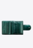 Damski portfel ze skóry lakierowany z ozdobną napą, ciemny zielony, 25-1-362-0, Zdjęcie 2
