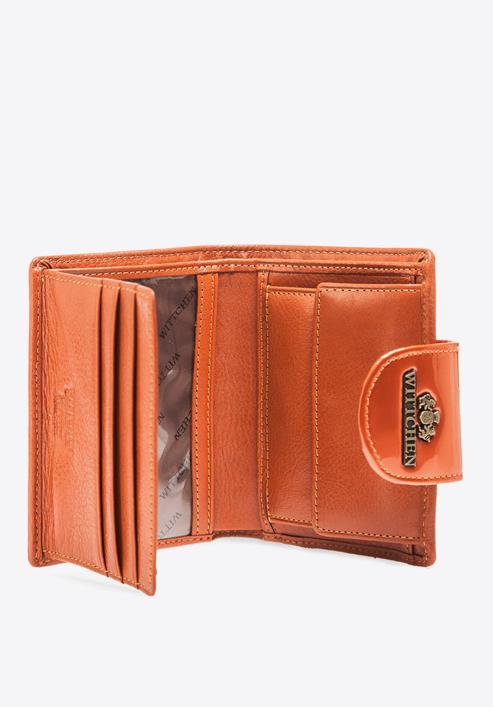 Damski portfel ze skóry lakierowany z ozdobną napą, pomarańczowy, 25-1-362-0, Zdjęcie 4