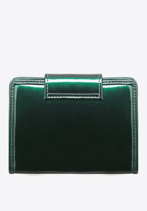 Damski portfel ze skóry lakierowany z ozdobną napą, ciemny zielony, 25-1-362-1, Zdjęcie 5