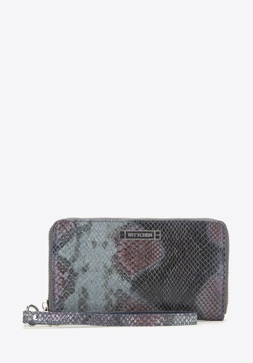 Damski portfel ze skóry lizard duży, granatowo-szary, 26-1W-428-NNP, Zdjęcie 1