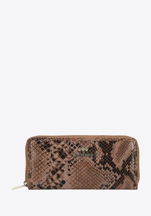 Damski portfel ze skóry lizard na suwak duży, brązowo-beżowy, 19-1-393-4, Zdjęcie 1