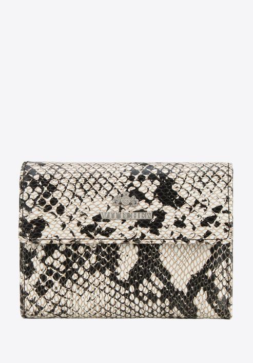 Damski portfel ze skóry lizard na zatrzask średni, biało-czarny, 19-1-044-1, Zdjęcie 1