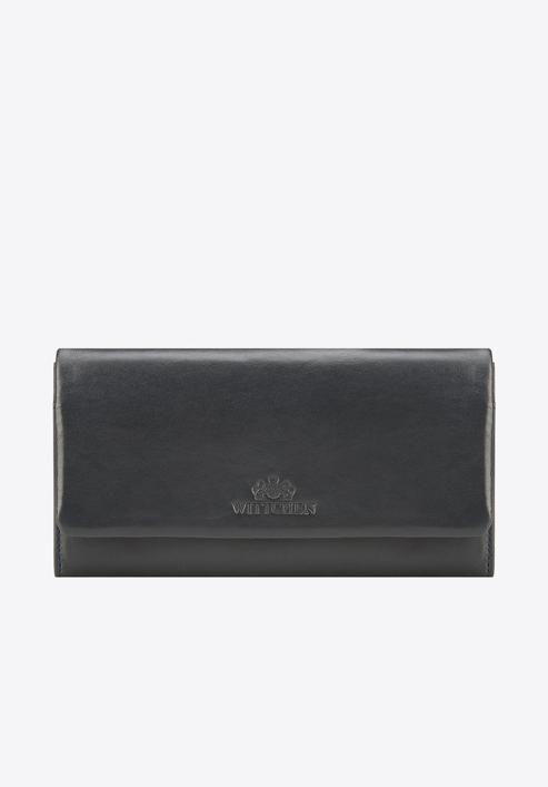 Damski portfel ze skóry podłużny z tłoczonym logo, ciemny granat, 26-1-443-3, Zdjęcie 1