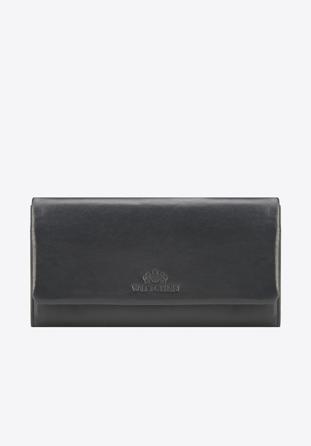 Damski portfel ze skóry podłużny z tłoczonym logo, ciemny granat, 26-1-443-N, Zdjęcie 1