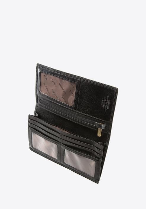 Damski portfel ze skóry z herbem bez zapięcia, czarny, 39-1-335-1, Zdjęcie 3