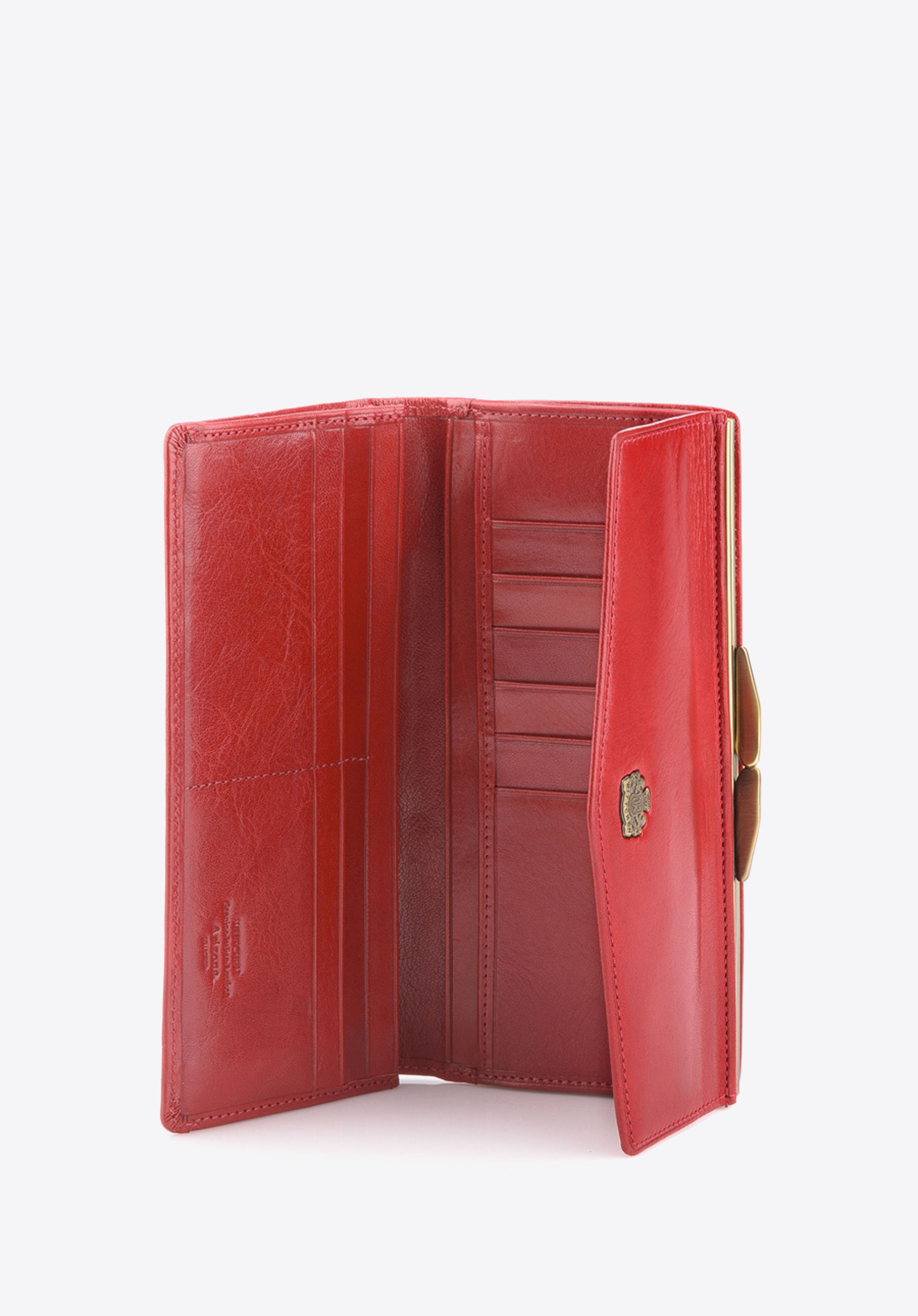 Damski portfel ze skóry z herbem na bigiel, czerwony, 10-1-079-3, Zdjęcie 1