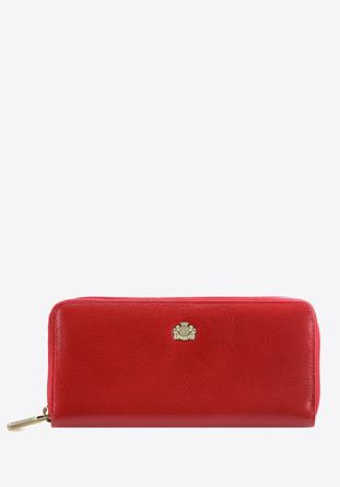 Damski portfel ze skóry z herbem na zamek czerwony