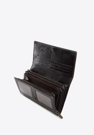 Damski portfel ze skóry z herbem poziomy, czarny, 22-1-052-1, Zdjęcie 1