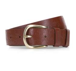 Floral embossed leather belt, brown, 92-8D-311-4-L, Photo 1