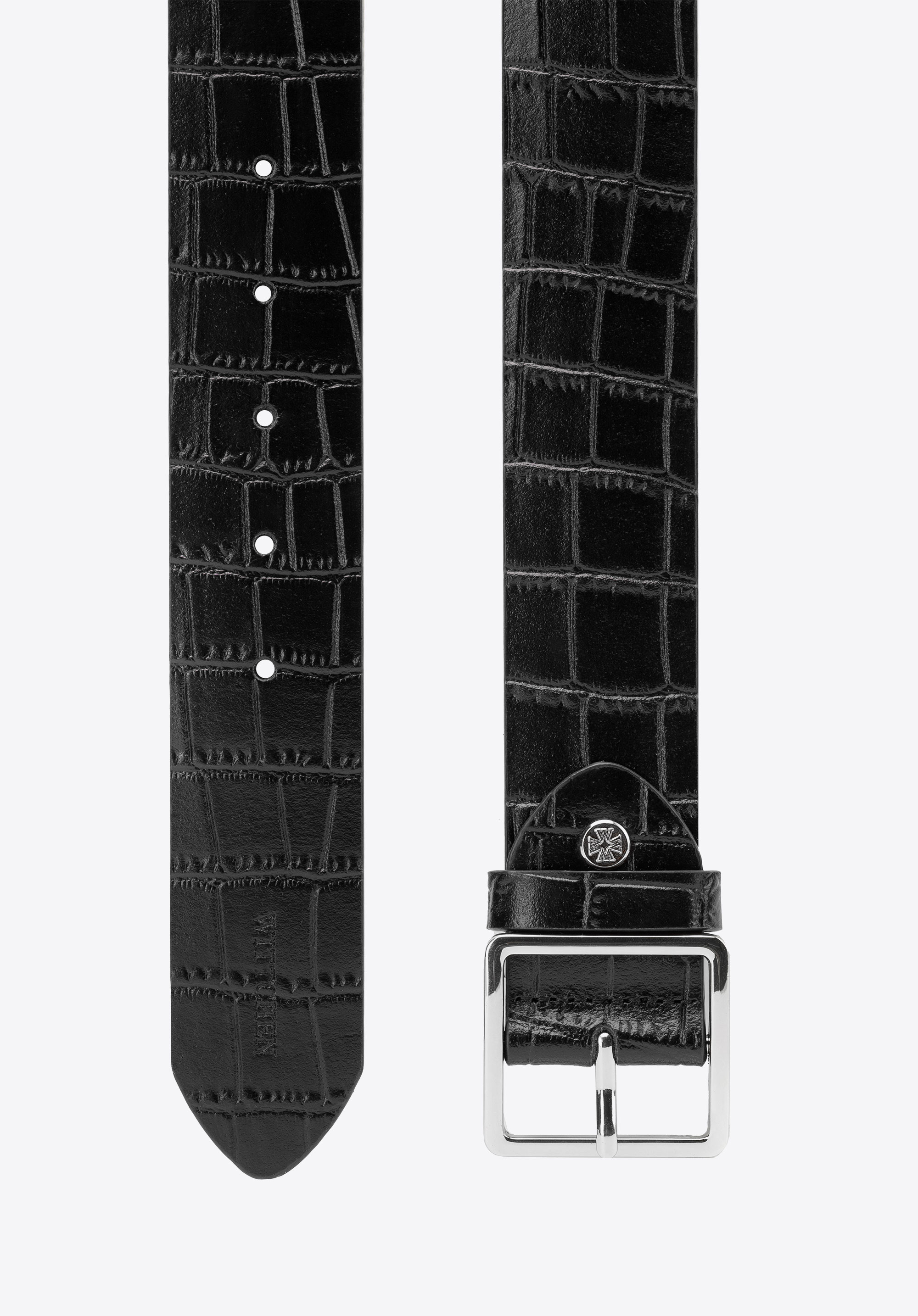 Damski skórzany pasek z tłoczeniem croco, czarno-srebrny, 103-8D-205-1-XL_2XL, Zdjęcie 1
