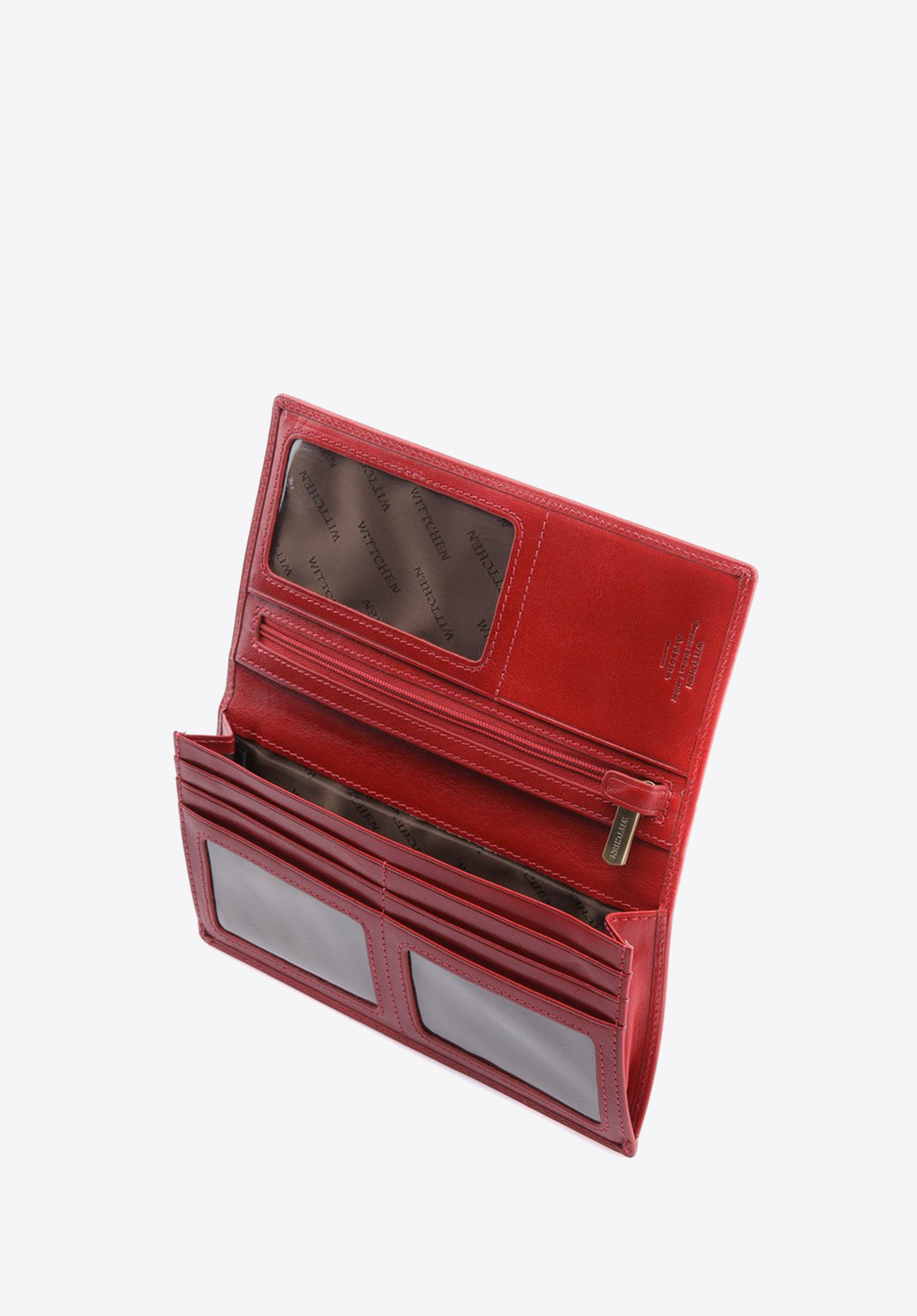 Damski skórzany portfel z herbem pionowy, czerwony, 10-1-335-3, Zdjęcie 1