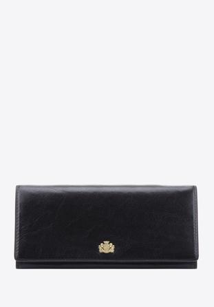 Damski skórzany portfel z herbem poziomy, czarny, 10-1-333-1, Zdjęcie 1