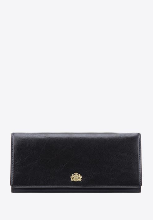 Damski skórzany portfel z herbem poziomy, czarny, 10-1-333-3, Zdjęcie 1