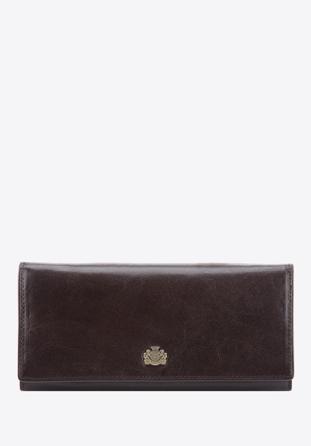 Damski skórzany portfel z herbem poziomy, brązowy, 10-1-333-4, Zdjęcie 1