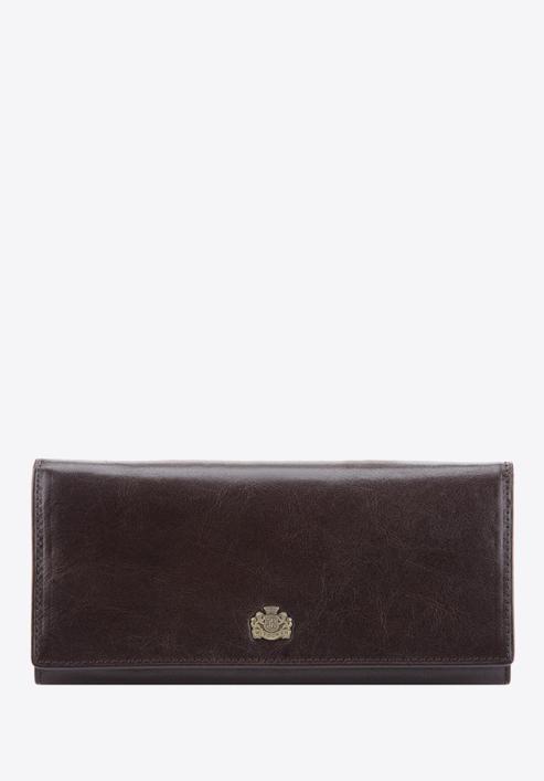 Damski skórzany portfel z herbem poziomy, brązowy, 10-1-333-N, Zdjęcie 1