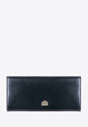 Damski skórzany portfel z herbem poziomy, granatowy, 10-1-333-N, Zdjęcie 1