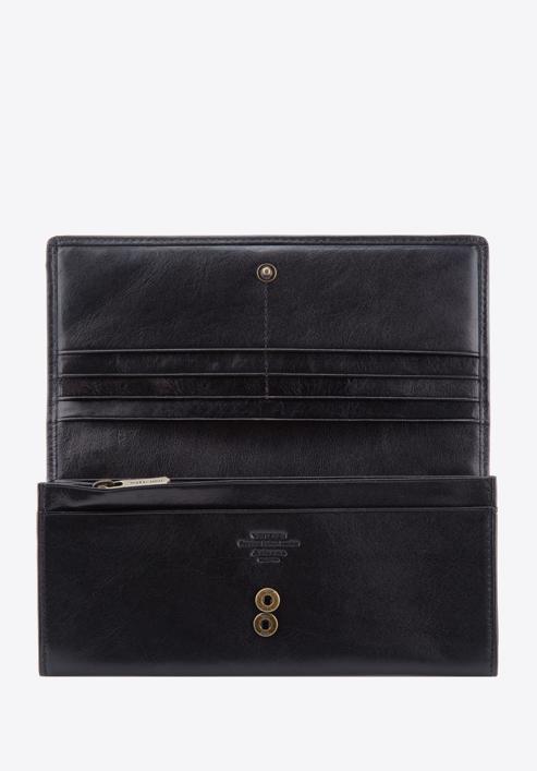 Damski skórzany portfel z herbem poziomy, czarny, 10-1-333-N, Zdjęcie 2