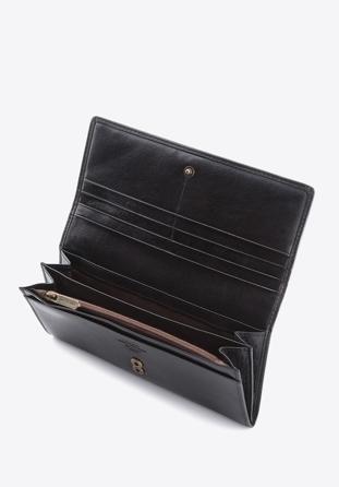 Damski skórzany portfel z herbem poziomy, czarny, 10-1-333-1, Zdjęcie 1