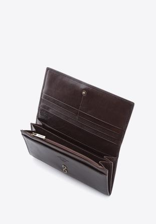 Damski skórzany portfel z herbem poziomy brązowy