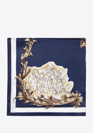 Women's silk patterned scarf, navy blue-yellow, 95-7D-S05-X2, Photo 1