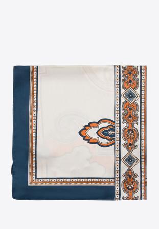 Women's silk patterned scarf, navy blue-blue, 95-7D-S05-X7, Photo 1