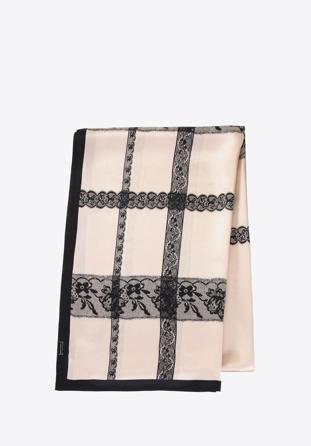 Women's patterned silk scarf, beige-black, 98-7D-S05-X2, Photo 1