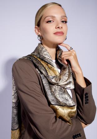 Women's silk patterned scarf, grey-brown, 95-7D-S05-X6, Photo 1