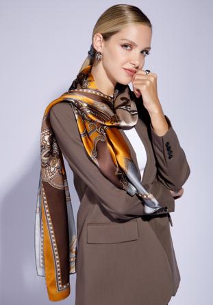 Women's silk patterned scarf, brown-grey, 95-7D-S05-X8, Photo 1