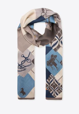 Women's silk patterned scarf, navy blue-beige, 95-7D-S05-X5, Photo 1