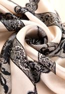 Women's patterned silk scarf, beige-black, 98-7D-S05-X4, Photo 3