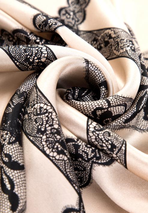 Women's patterned silk scarf, beige-black, 98-7D-S05-X6, Photo 3