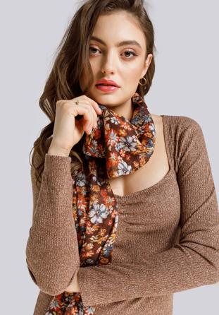 Women's patterned scarf, brown-orange, 94-7D-X04-3, Photo 1