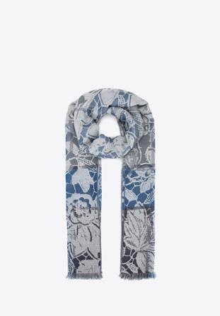 Women's patterned scarf, grey-blue, 95-7D-X13-X2, Photo 1