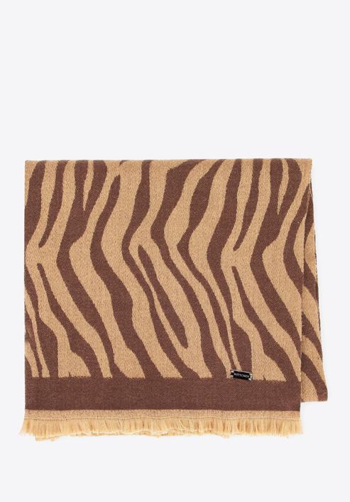 Women's zebra print scarf, dark brown - light brown, 95-7F-006-9, Photo 1