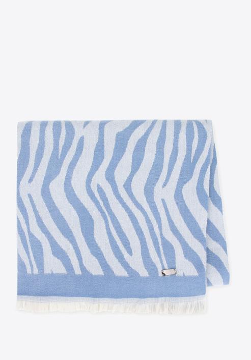 Women's zebra print scarf, blue-white, 95-7F-006-9, Photo 1