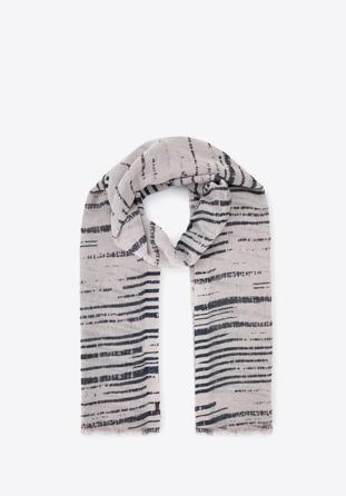 Damski szal z bawełny w nieregularne paski, beżowo-czarny, 95-7D-X04-X1, Zdjęcie 1