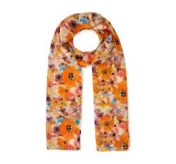 Damski szal z połyskliwej tkaniny w kwiaty, pomarańczowo-brązowy, 94-7D-X01-1, Zdjęcie 1