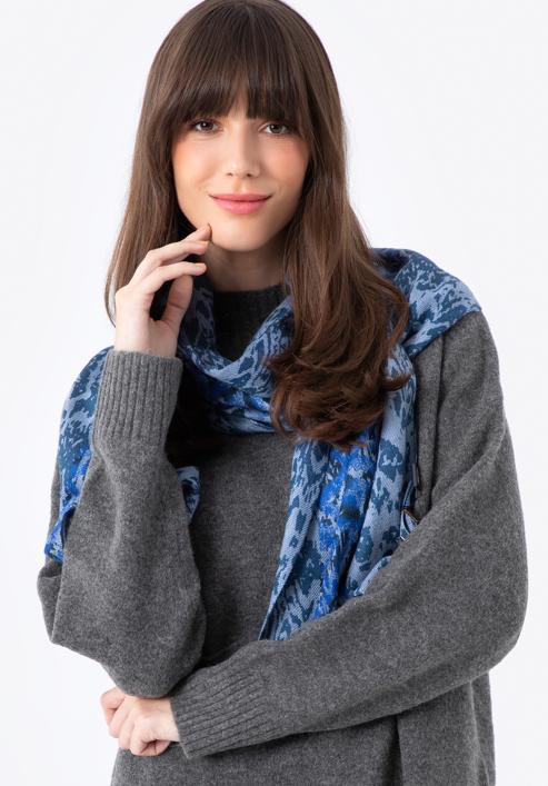 Women's wool blend scarf, blue, 97-7D-X02-X1, Photo 15