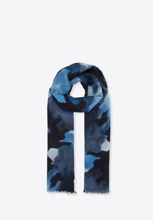 Women's patterned scarf, navy blue-blue, 95-7D-X05-X1, Photo 1