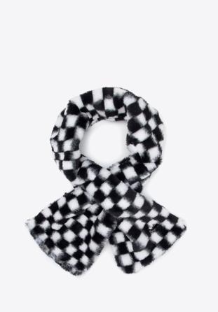 Checkered faux fur winter scarf, black-white, 95-7F-004-1, Photo 1
