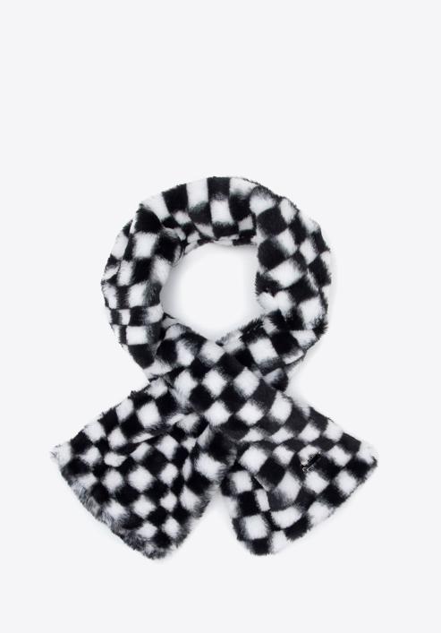 Checkered faux fur winter scarf, black-white, 95-7F-004-9, Photo 1
