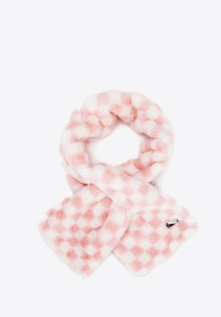 Checkered faux fur winter scarf, pink-white, 95-7F-004-9, Photo 1