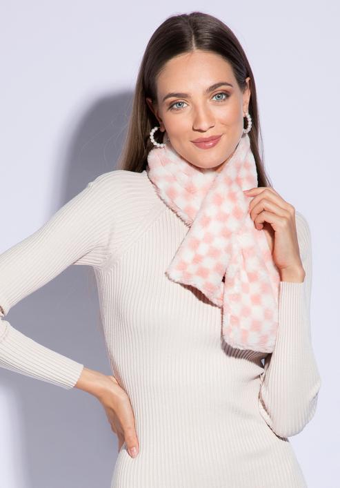 Checkered faux fur winter scarf, pink-white, 95-7F-004-9, Photo 15