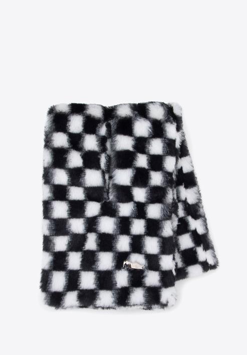 Checkered faux fur winter scarf, black-white, 95-7F-004-9, Photo 2