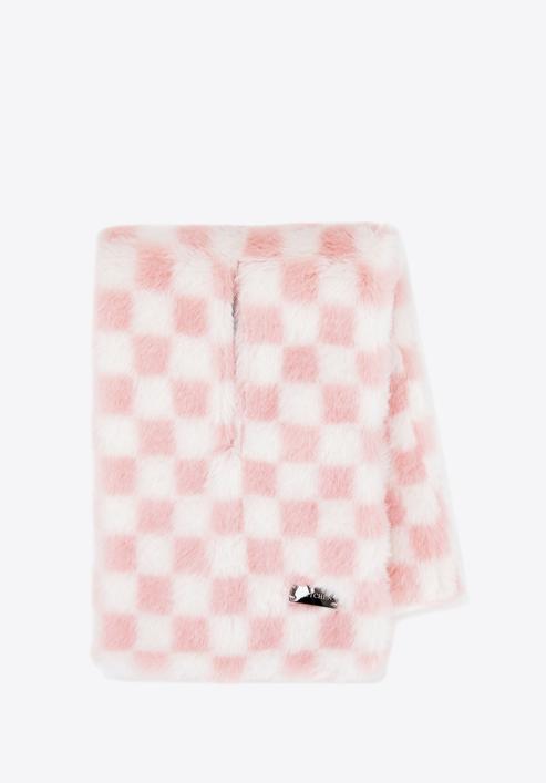 Checkered faux fur winter scarf, pink-white, 95-7F-004-9, Photo 2