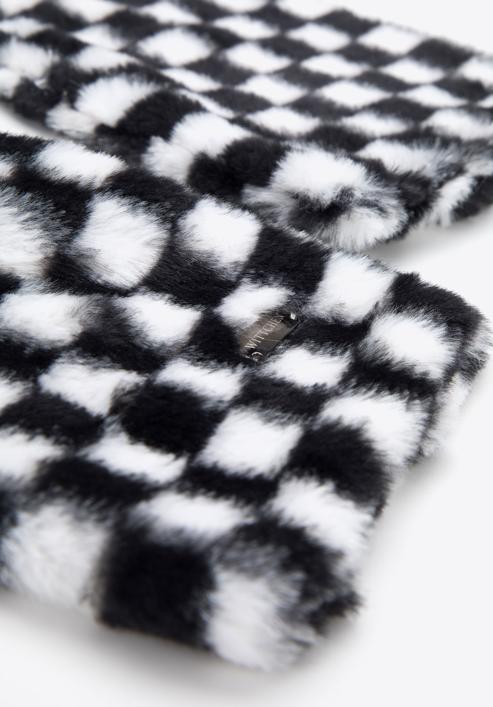 Damski szal ze sztucznego futerka w kratkę, czarno-biały, 95-7F-004-1, Zdjęcie 3